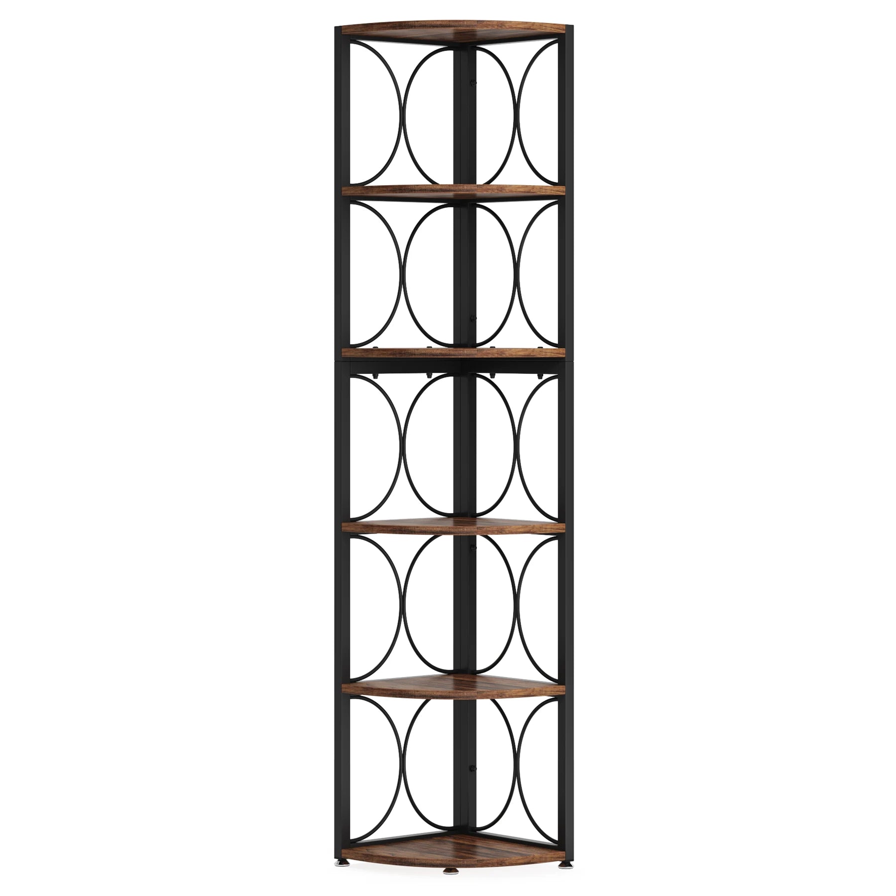 Rustic Corner Shelf with 6 Open Tiers for Living Room — 67in Tall