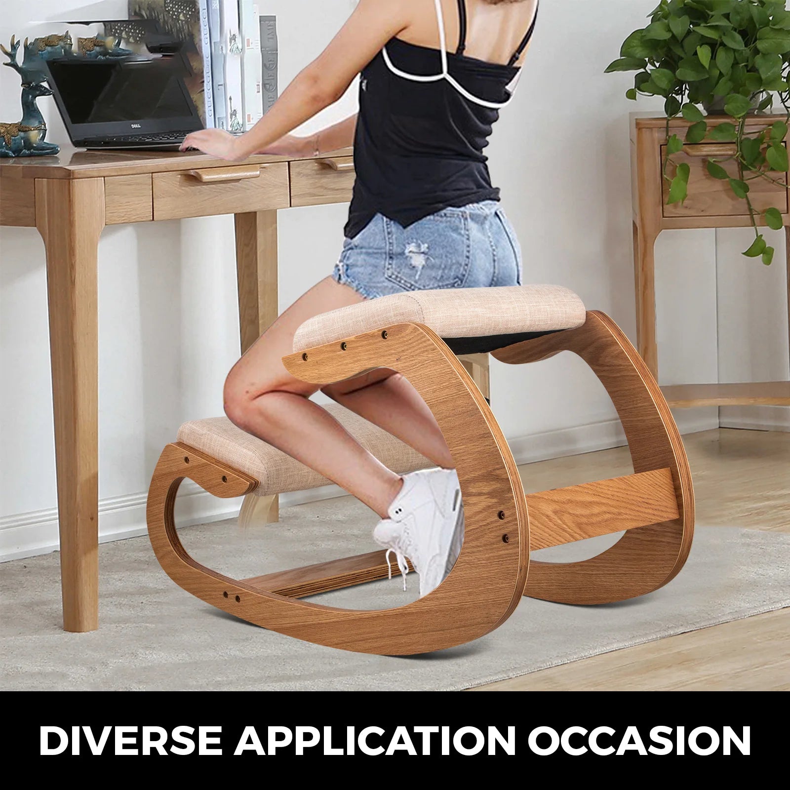 Bentwood Ergonomic Kneeling Chair with Rocking Base for Home Office — Natural Oak