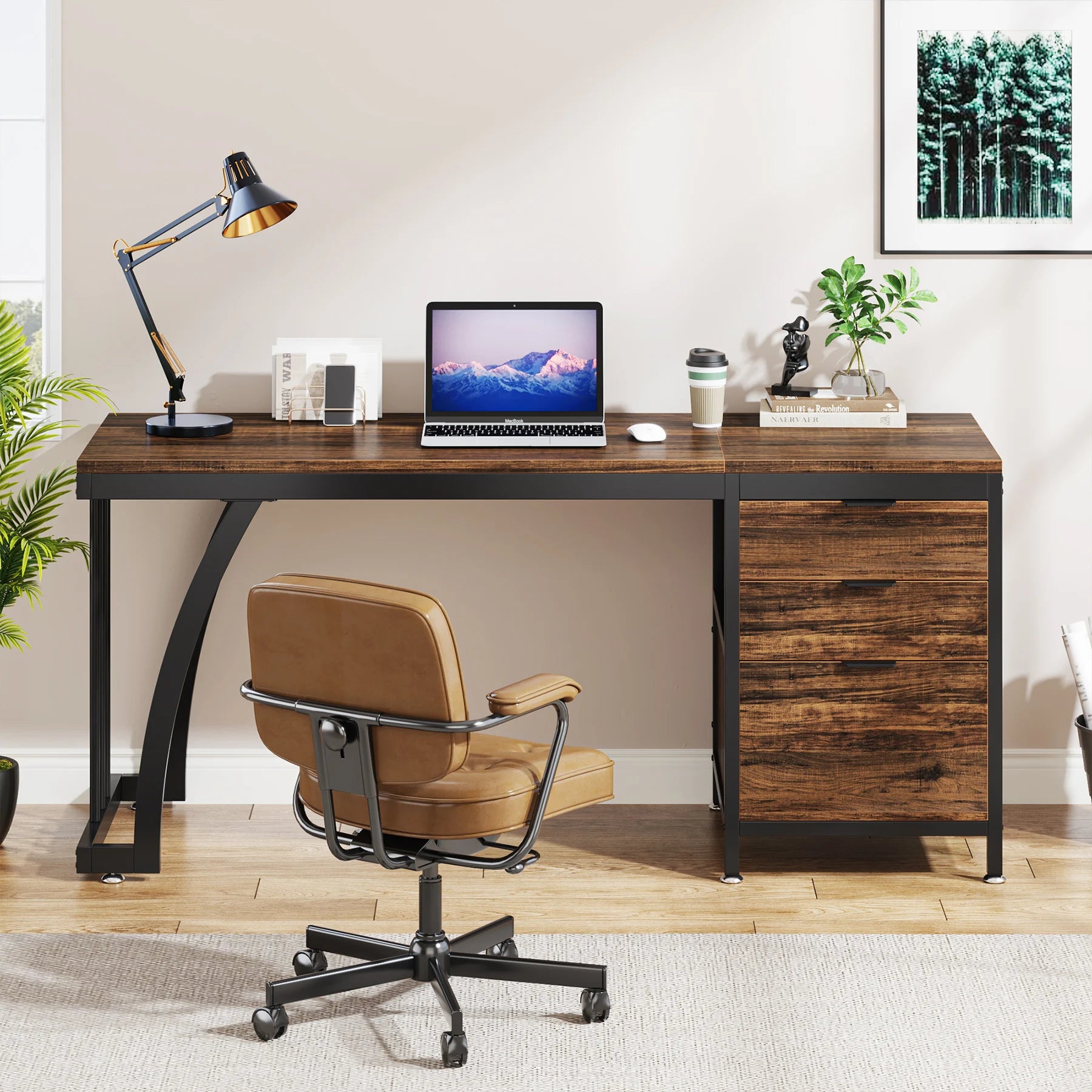 Industrial Computer Desk with 3 Drawers for Home Office — 59in Writing Table