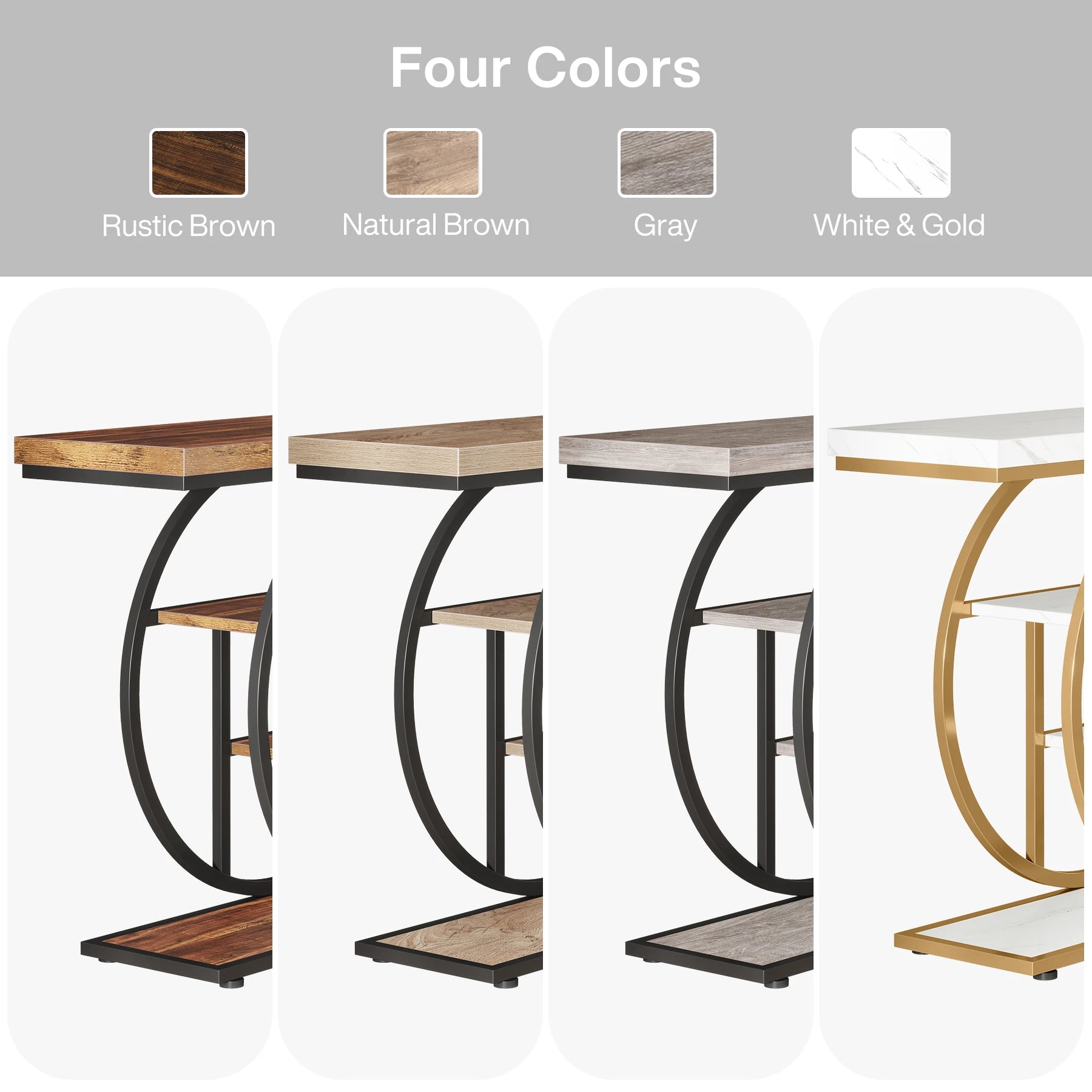 Rustic Wood 4-Tier Console Table with Round Metal Frame for Entryway — 41.3in