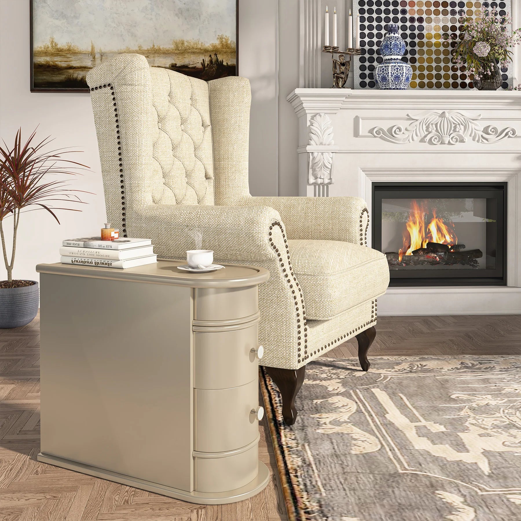Solid Wood Narrow Side Table Nightstand with 2 Drawers for Living Room — 24" Tall