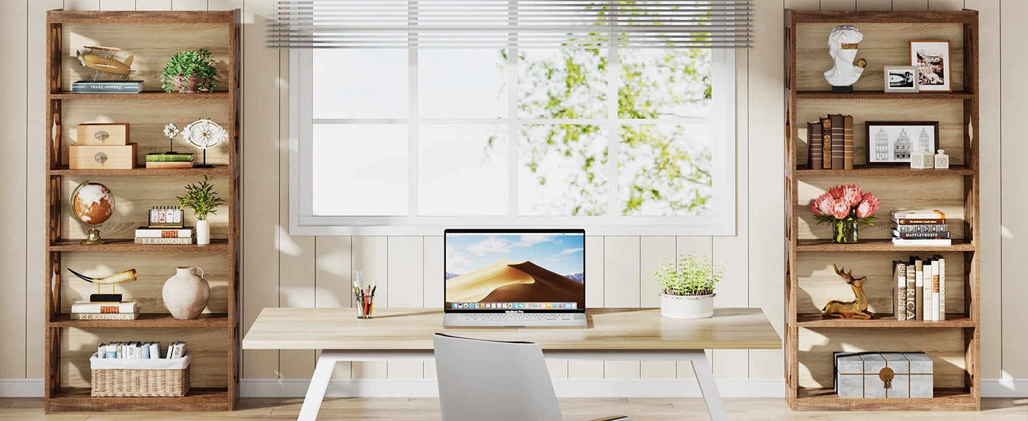 Industrial 6-Tier Bookcase with X-Frame for Living Room — 71in Tall Open Bookshelf