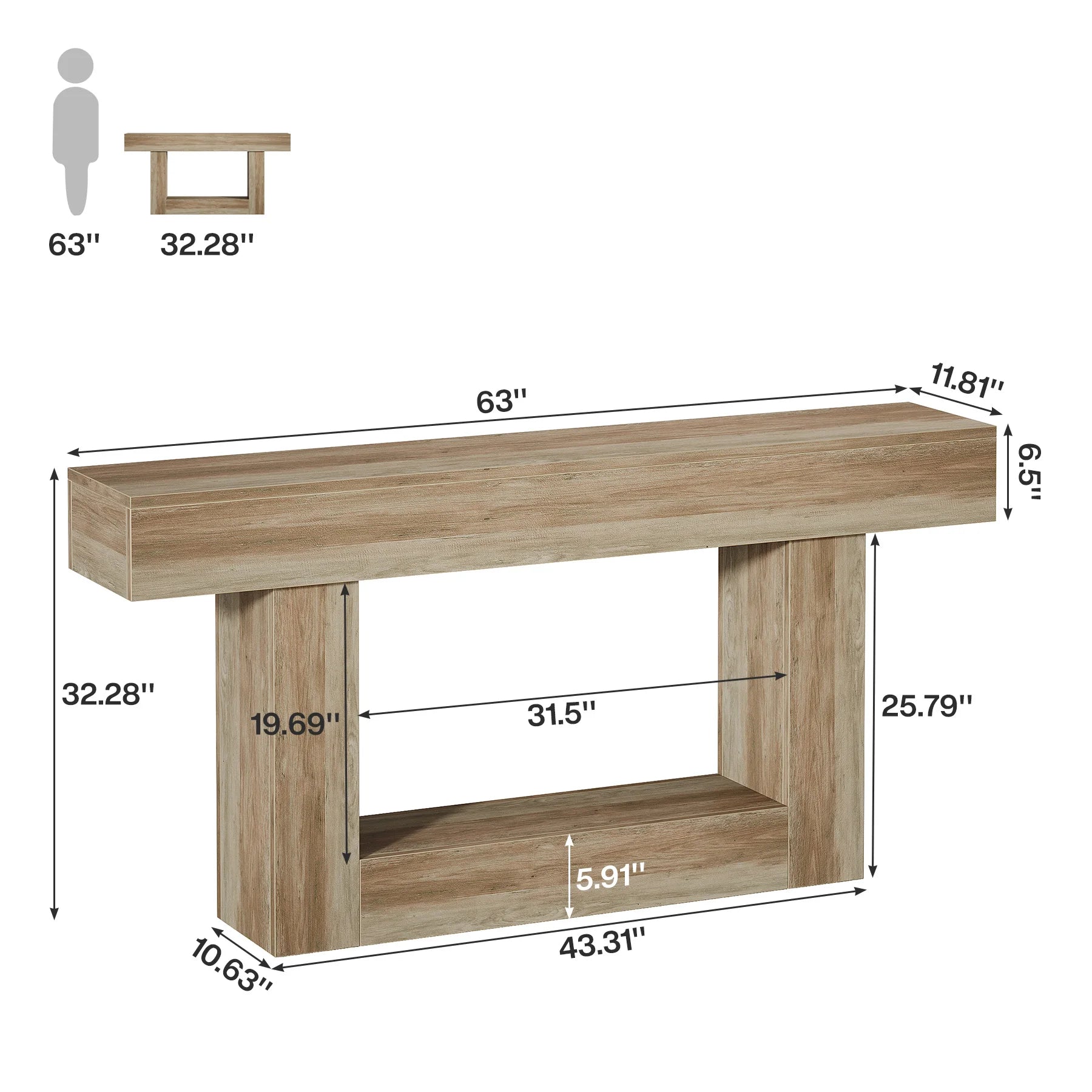 Two-Tone Farmhouse Console Table with Lower Shelf for Entryway — 63"