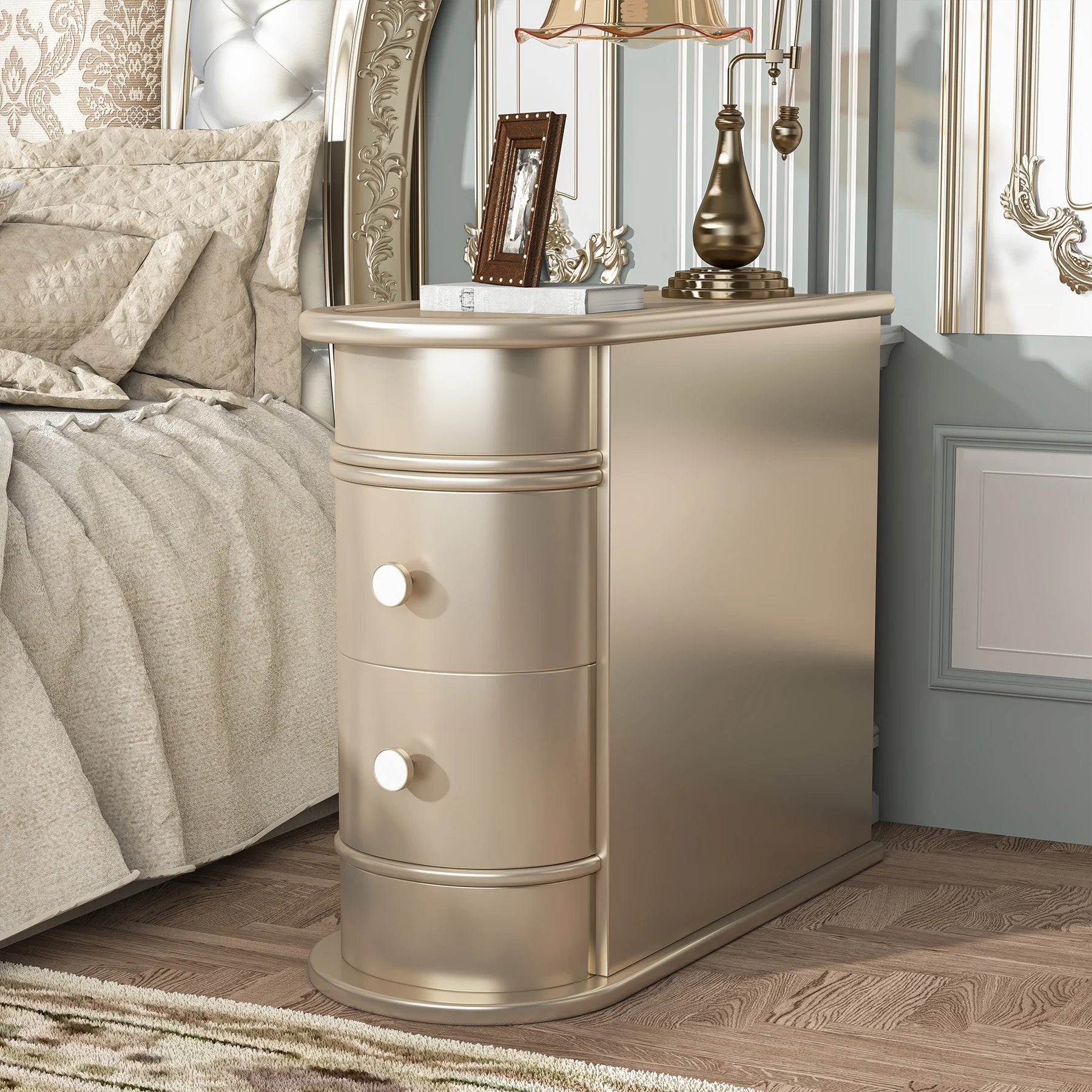 Solid Wood Narrow Side Table Nightstand with 2 Drawers for Living Room — 24" Tall