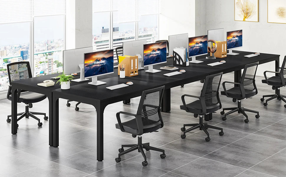 Industrial Wood Computer Desk with Steel Frame for Two-Person Home Office — 78.7"