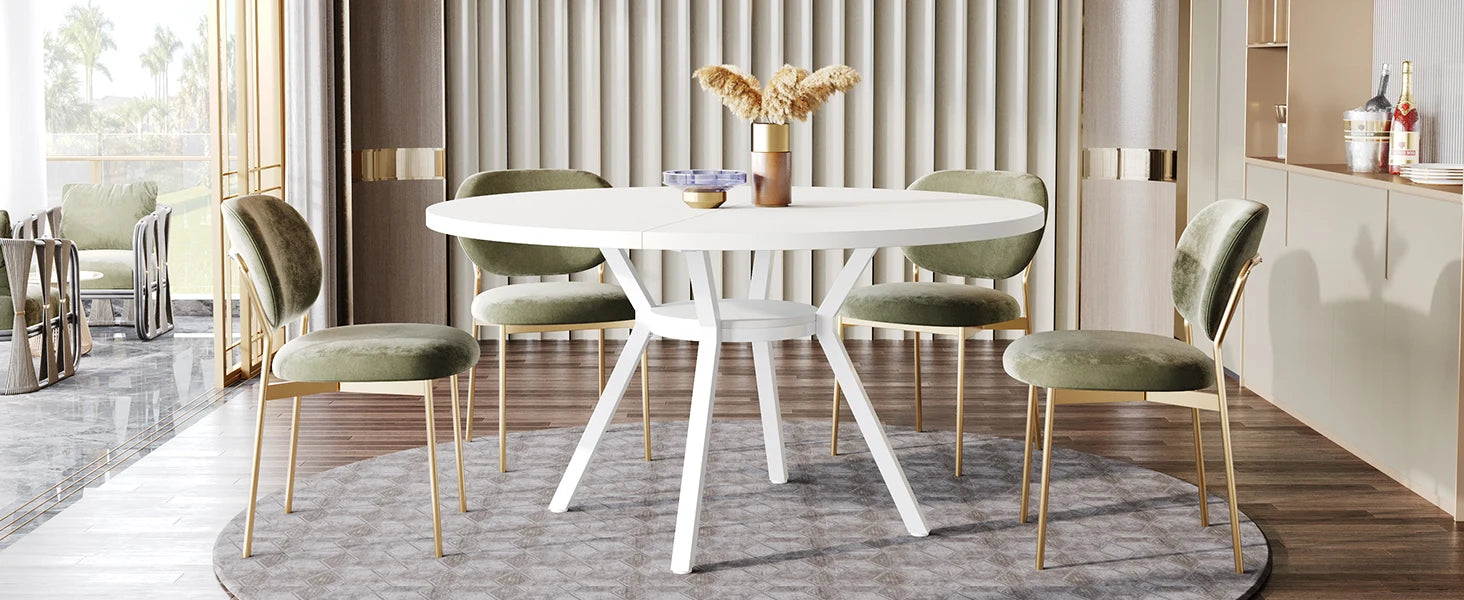 Walnut Round Dining Table with Sculptural Metal Pedestal for 4-6 — 47in