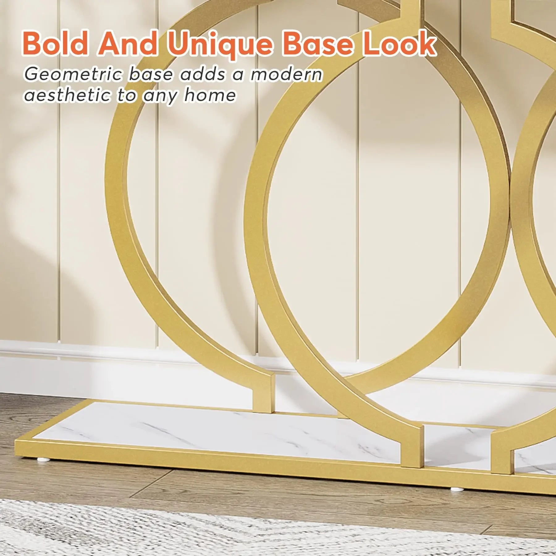 Faux Marble Console Table, 55" Gold Entryway Table — Narrow Sofa Table for Living Room & Hallway