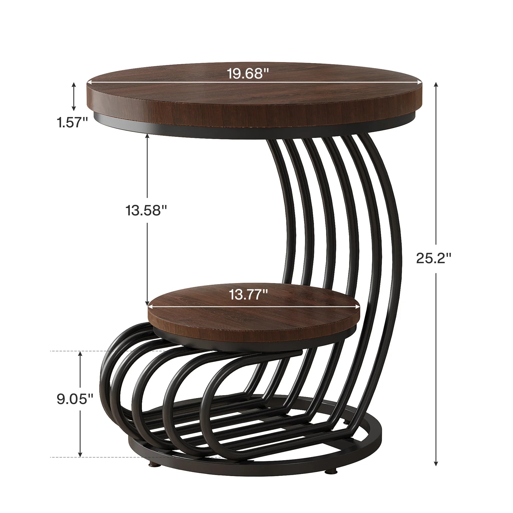 Gold Round Side Table with Faux-Marble Tiers for Living Room — 20-inch Sculptural Accent Table