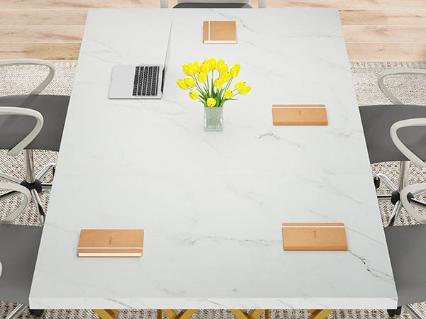 White Executive Desk with Gold Metal Legs for Home Office — 70.9"