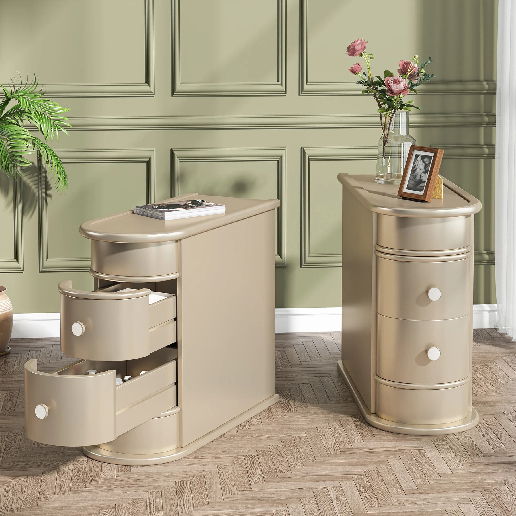 Solid Wood Narrow Side Table Nightstand with 2 Drawers for Living Room — 24" Tall