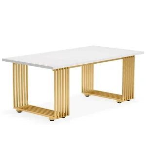 White Executive Desk with Gold Metal Legs for Home Office — 70.9"