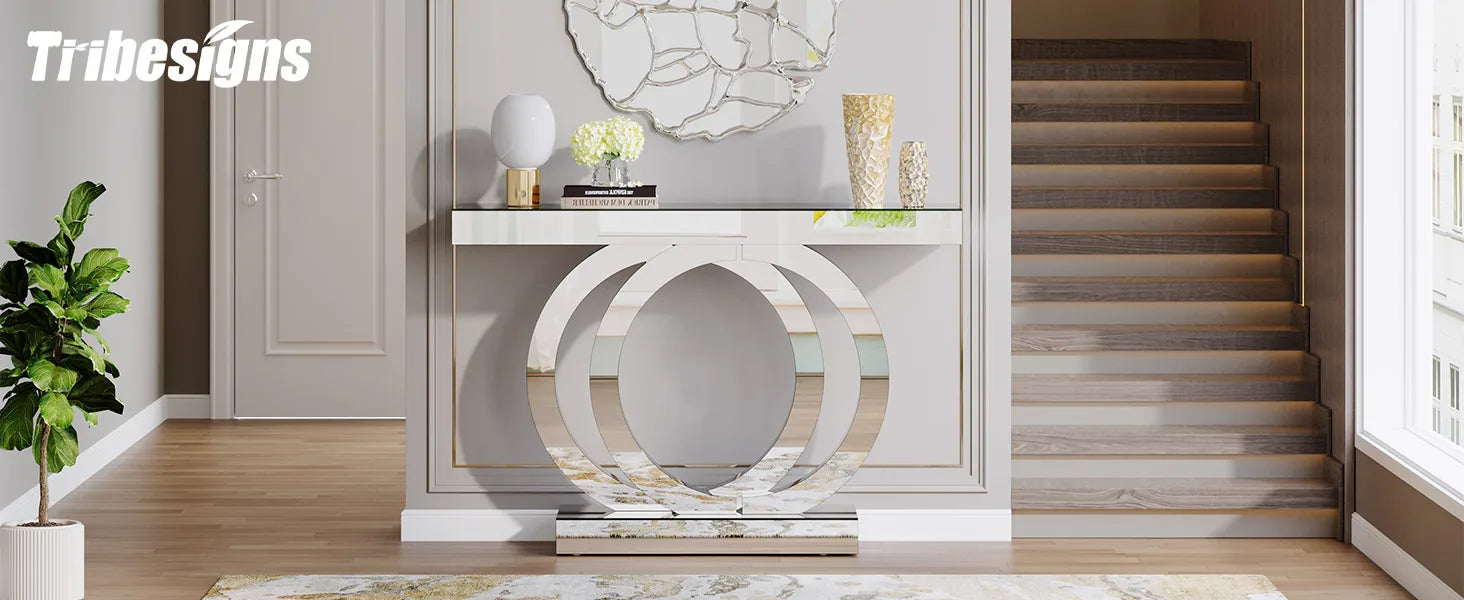 Mirrored Console Table with Crystal Sparkle Finish for Entryway — 43" Wide