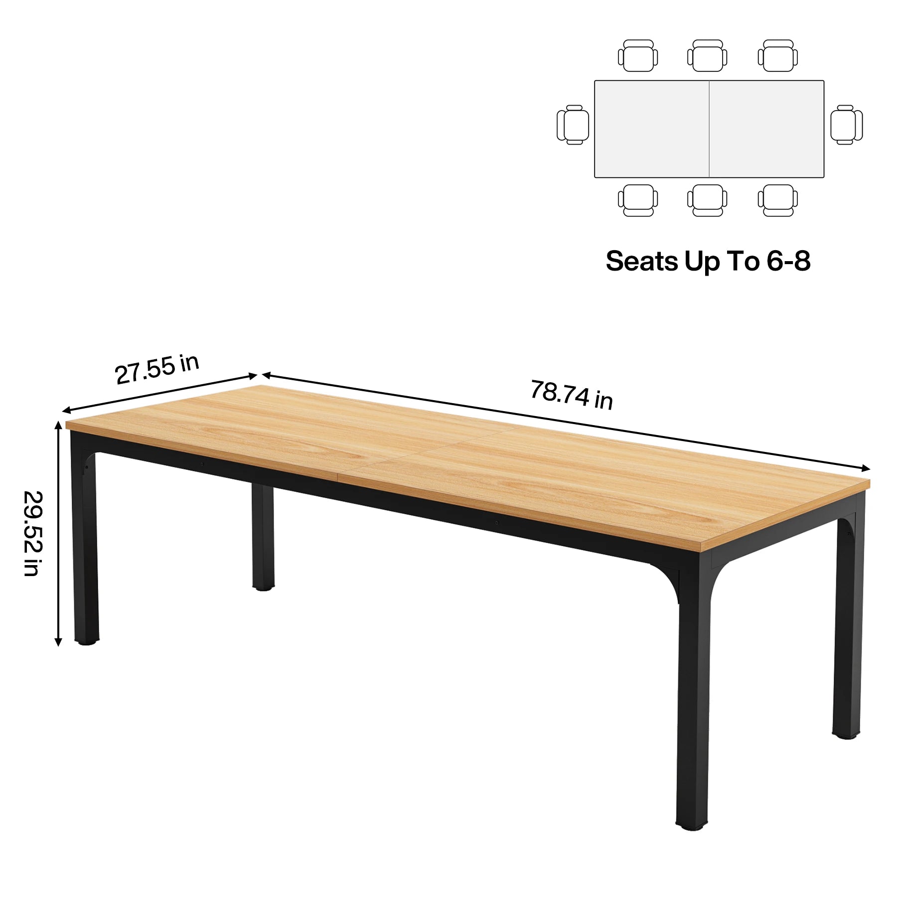Industrial Wood Computer Desk with Steel Frame for Two-Person Home Office — 78.7"