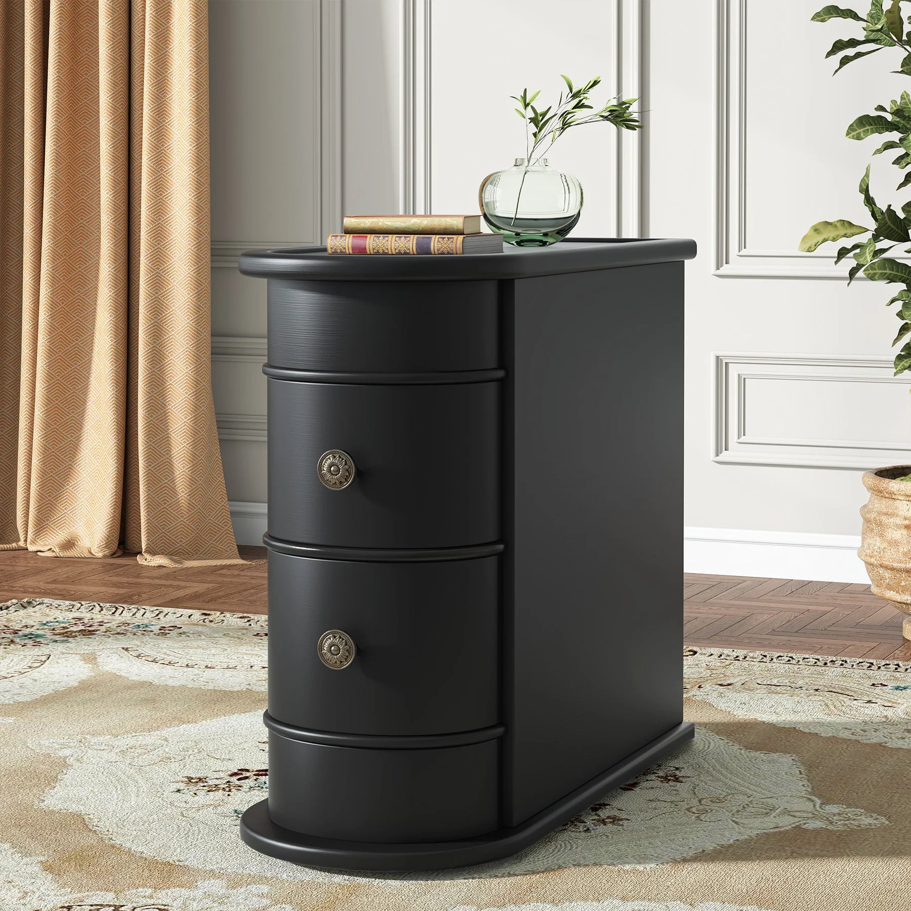 Solid Wood Narrow Side Table Nightstand with 2 Drawers for Living Room — 24" Tall