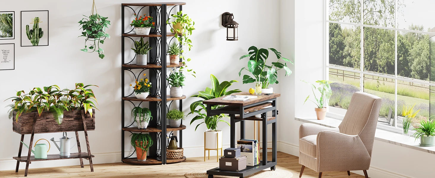 Rustic Corner Shelf with 6 Open Tiers for Living Room — 67in Tall