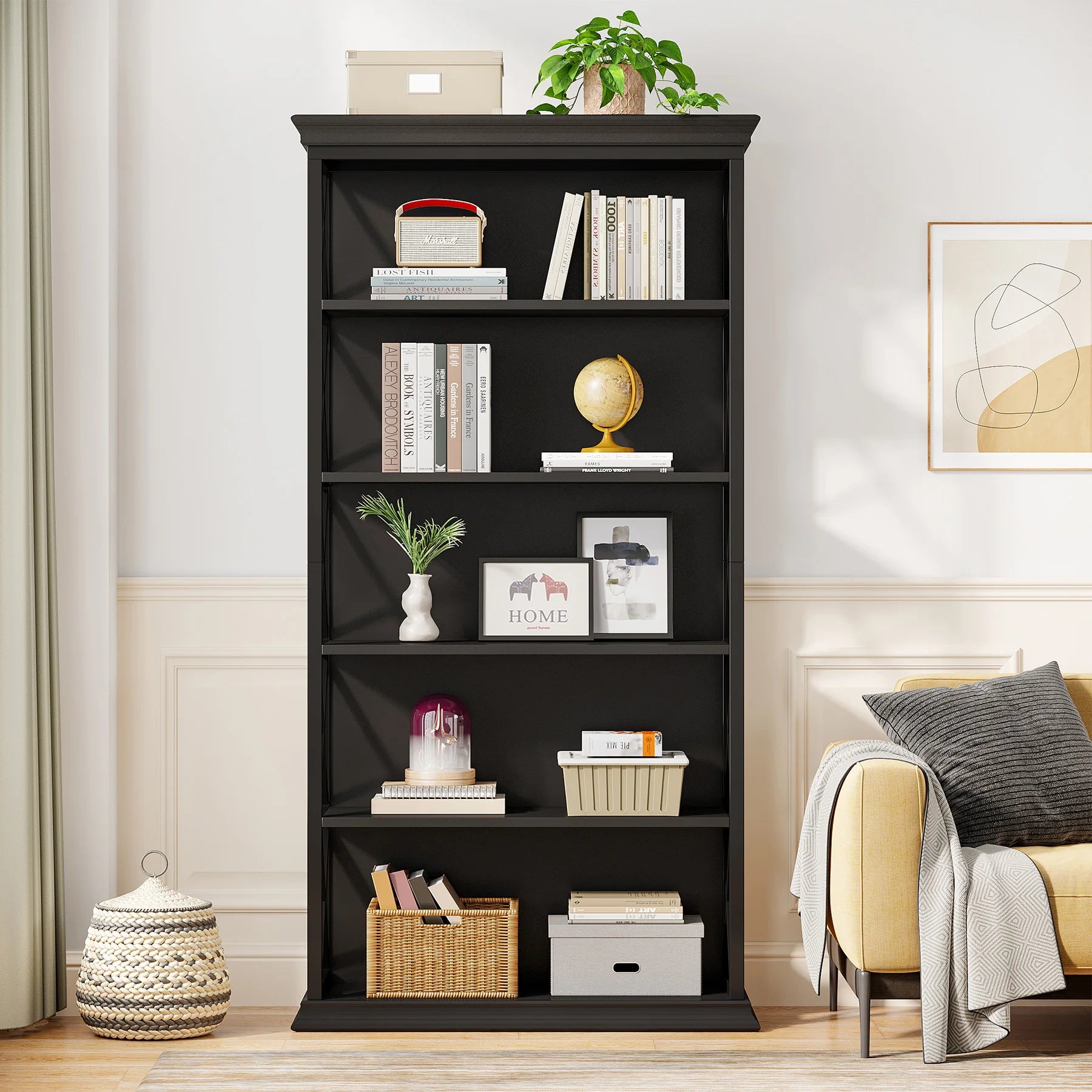 Industrial 6-Tier Bookcase with X-Frame for Living Room — 71in Tall Open Bookshelf