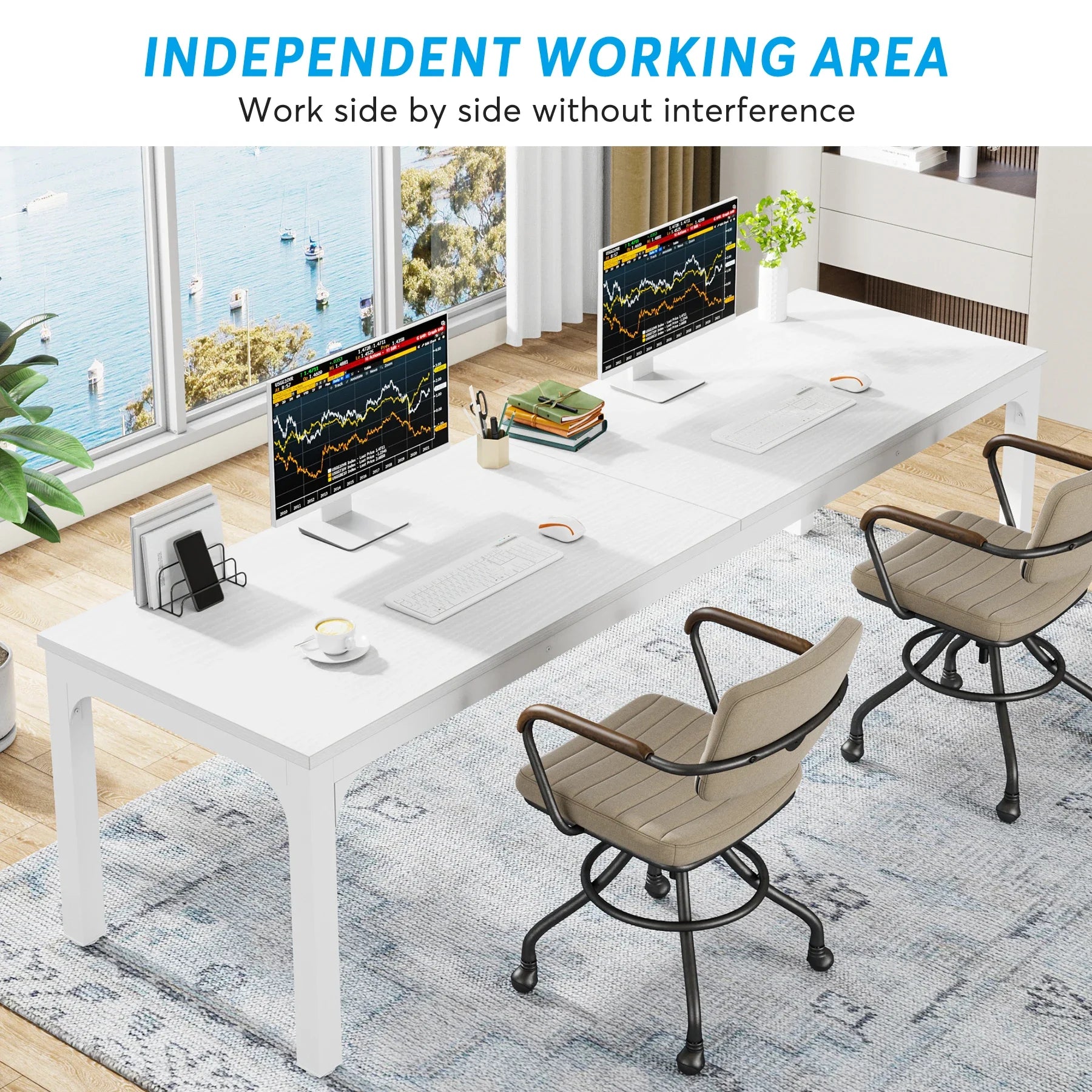 Industrial Wood Computer Desk with Steel Frame for Two-Person Home Office — 78.7"