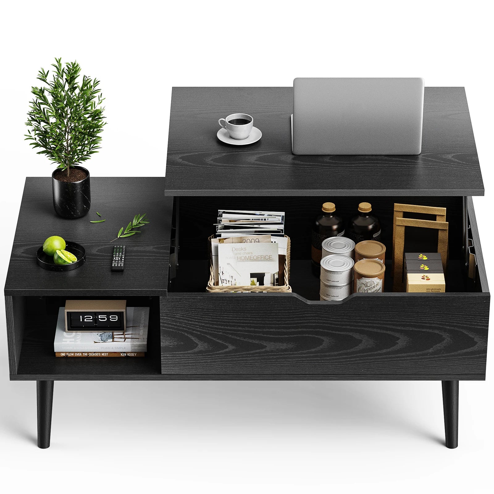 Mid-Century Lift-Top Coffee Table with Hidden Storage for Living Room — 39"W