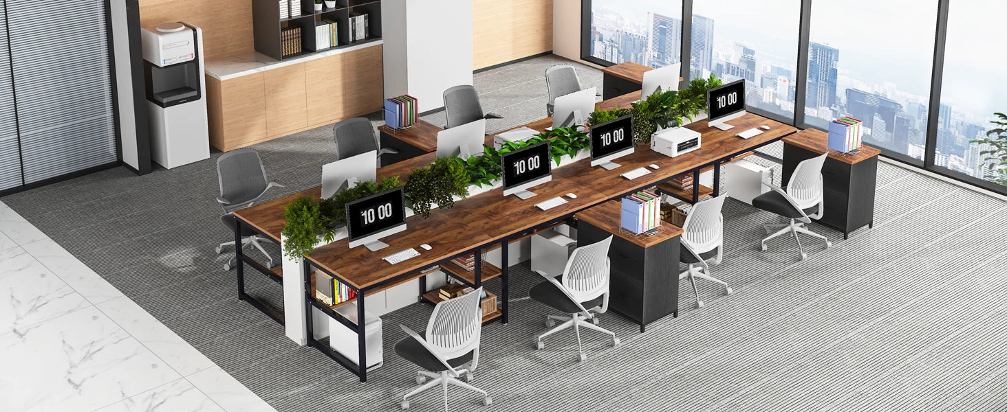 Rustic Two-Person Desk with Bookshelf for Home Office — 78.7in Double Workstation