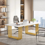 White Executive Desk with Gold Metal Legs for Home Office — 70.9"