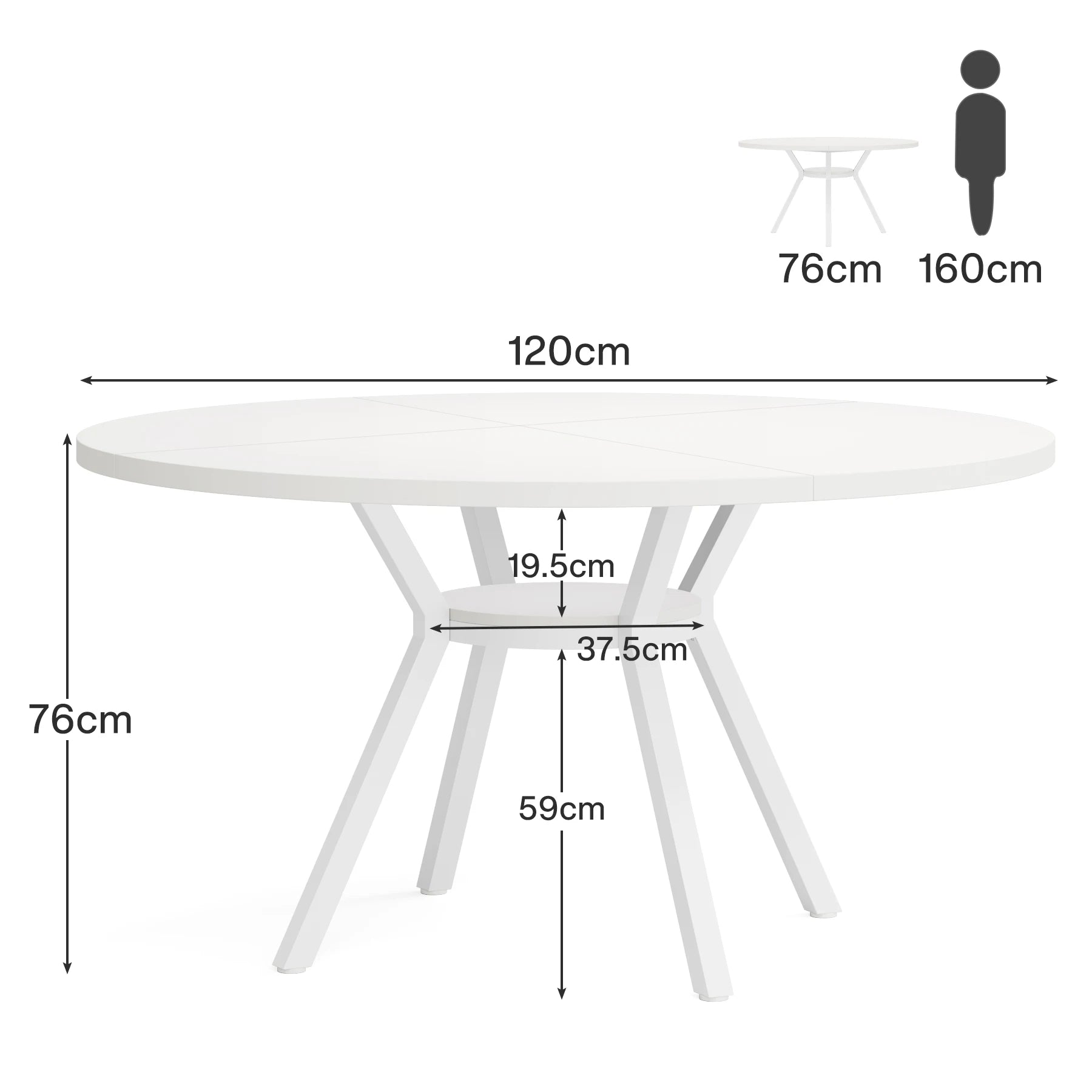 Walnut Round Dining Table with Sculptural Metal Pedestal for 4-6 — 47in