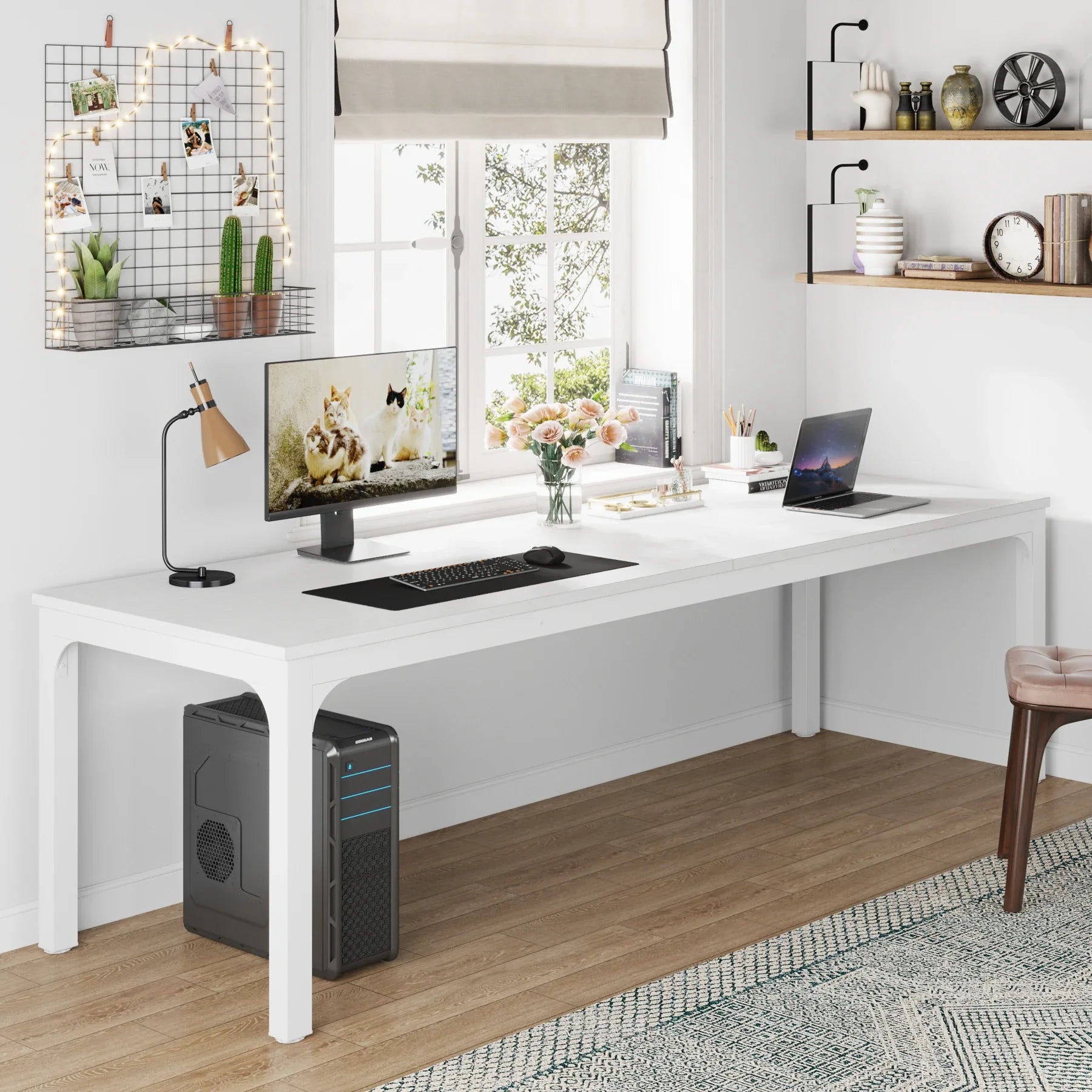 Industrial Wood Computer Desk with Steel Frame for Two-Person Home Office — 78.7"