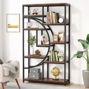 Industrial Etagere Bookcase with Curved Arc for Living Room — 71" Tall Freestanding