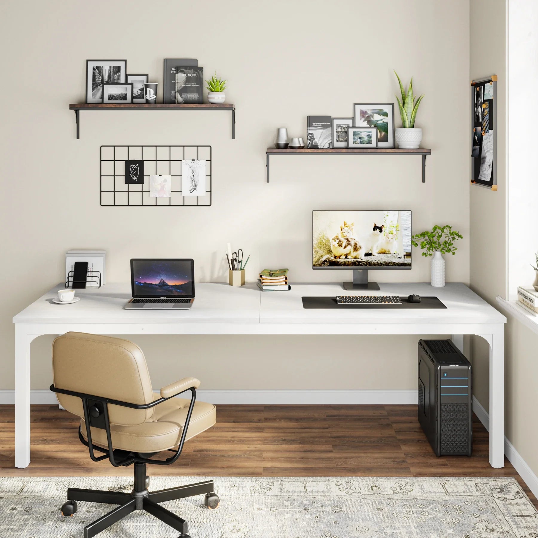 Industrial Wood Computer Desk with Steel Frame for Two-Person Home Office — 78.7"