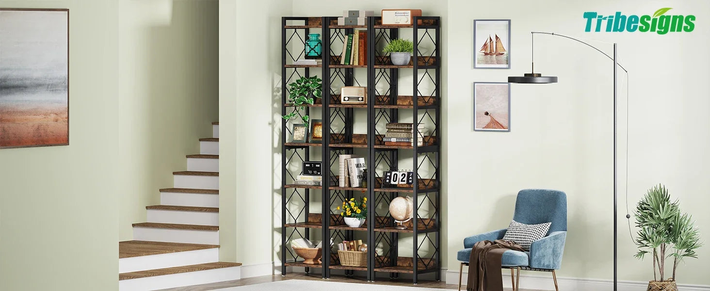 Industrial Narrow Bookshelf with 7 Tiers for Small Spaces — 78.7in Tall