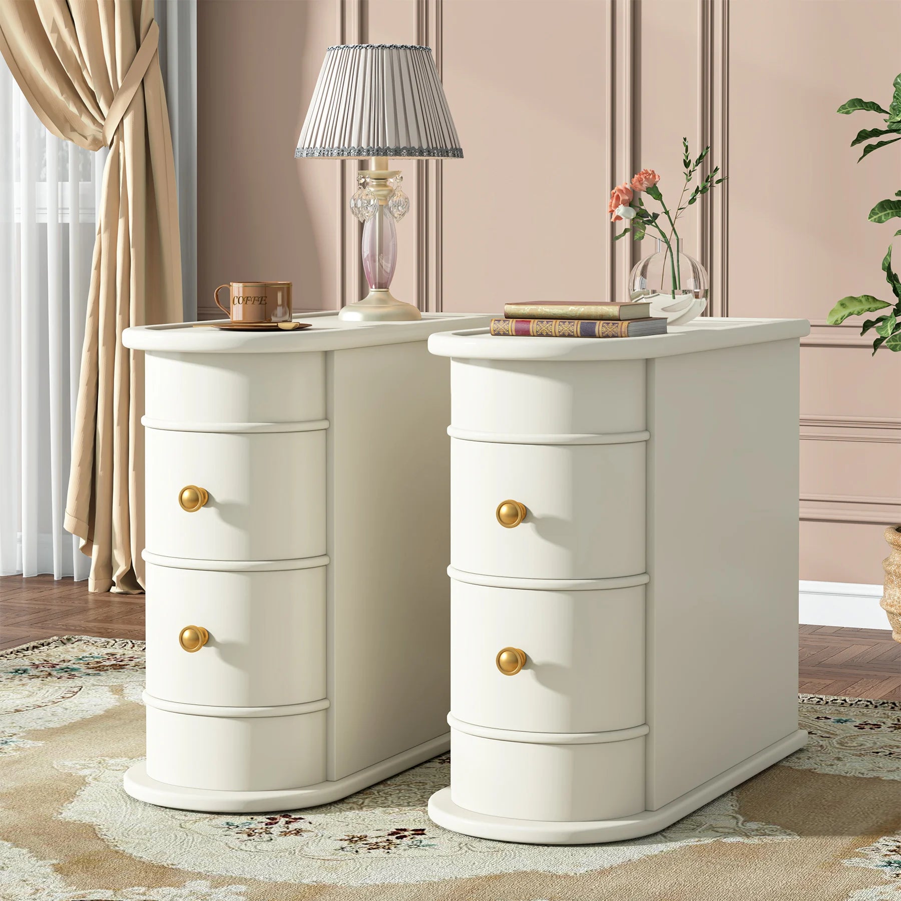 Solid Wood Narrow Side Table Nightstand with 2 Drawers for Living Room — 24" Tall