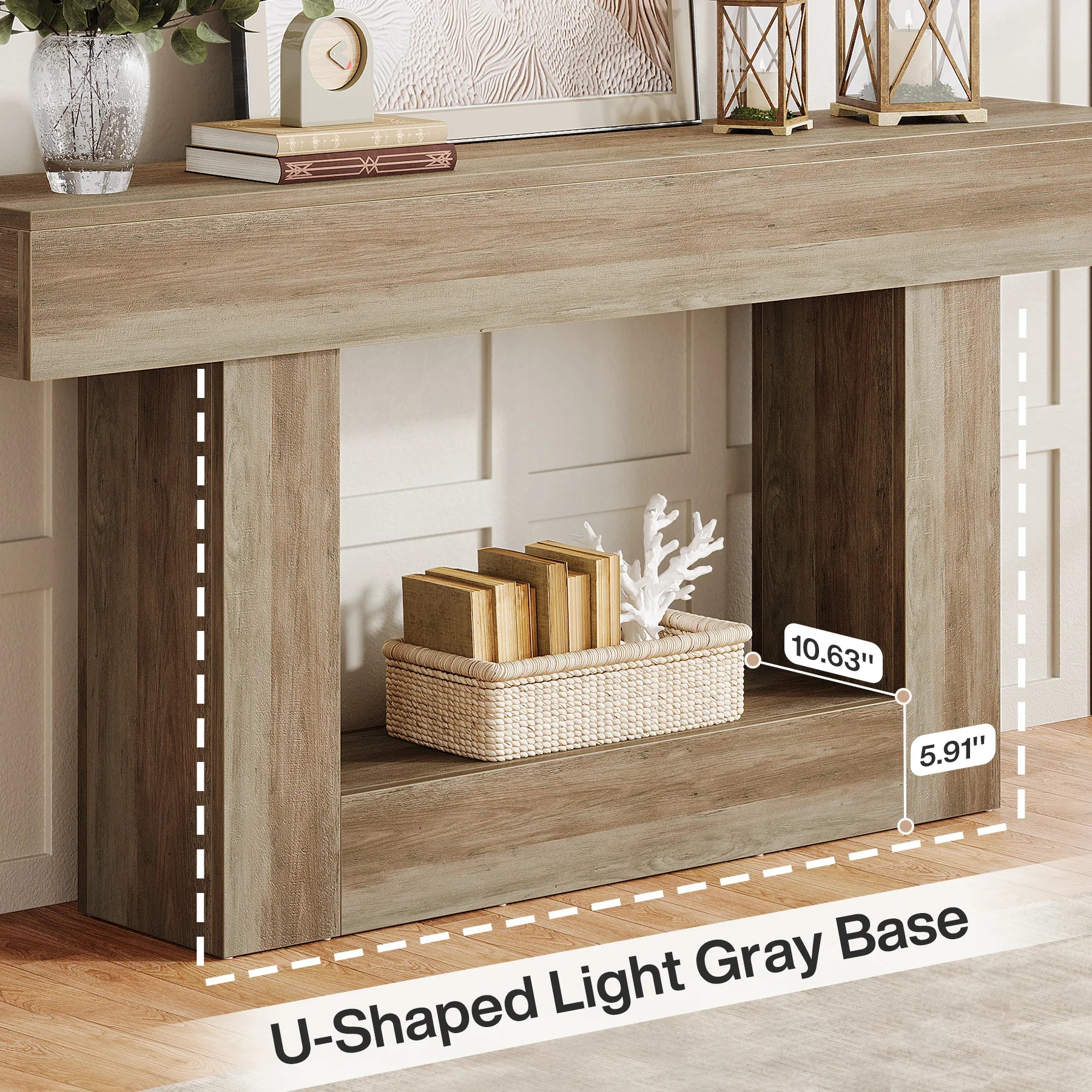 Two-Tone Farmhouse Console Table with Lower Shelf for Entryway — 63"