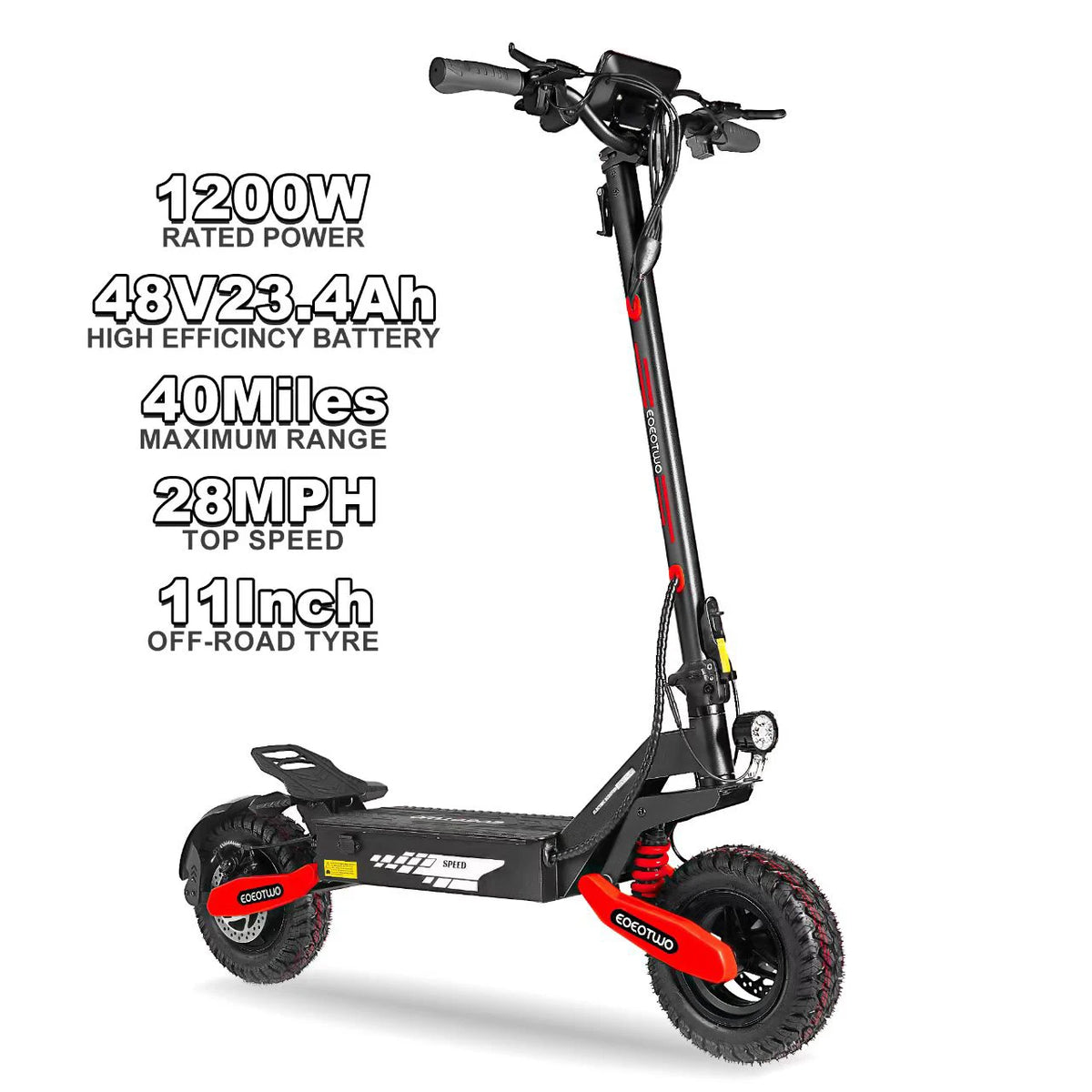 Off Road Electric Scooter for Adults — EOEOTWO 1200W, 30 MPH, 11" Tubeless
