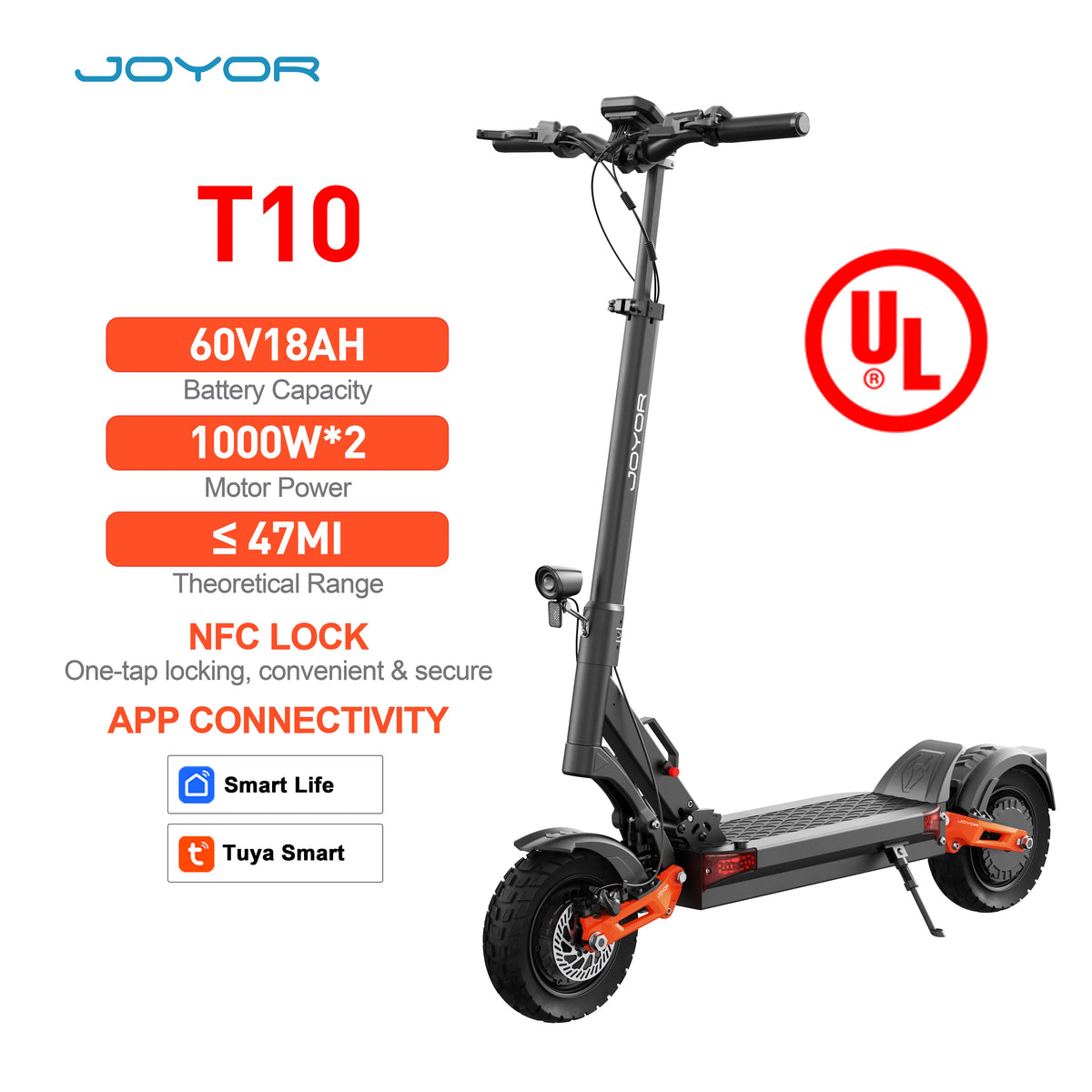 Electric Scooter for Adults — JOYOR T10, 2000W Dual Motor, 10" Off-Road