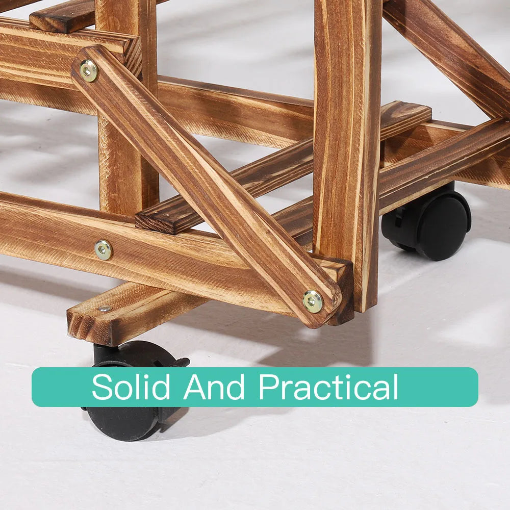 Carbonized Pine Plant Stand with Wheels for Living Room — 6-Tier Rolling Display