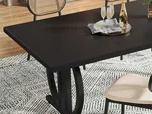Modern Black 63" Dining Table with Curved Metal Pedestal Base for Kitchen — Seats 6