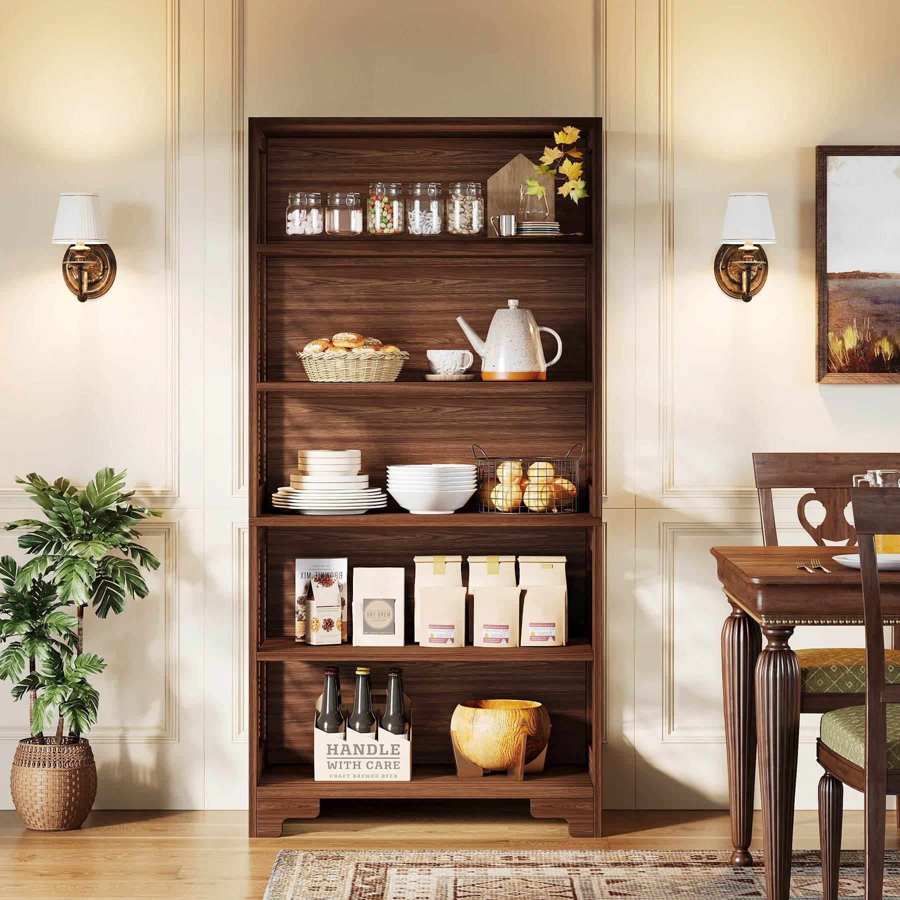 Industrial 6-Tier Bookcase with X-Frame for Living Room — 71in Tall Open Bookshelf