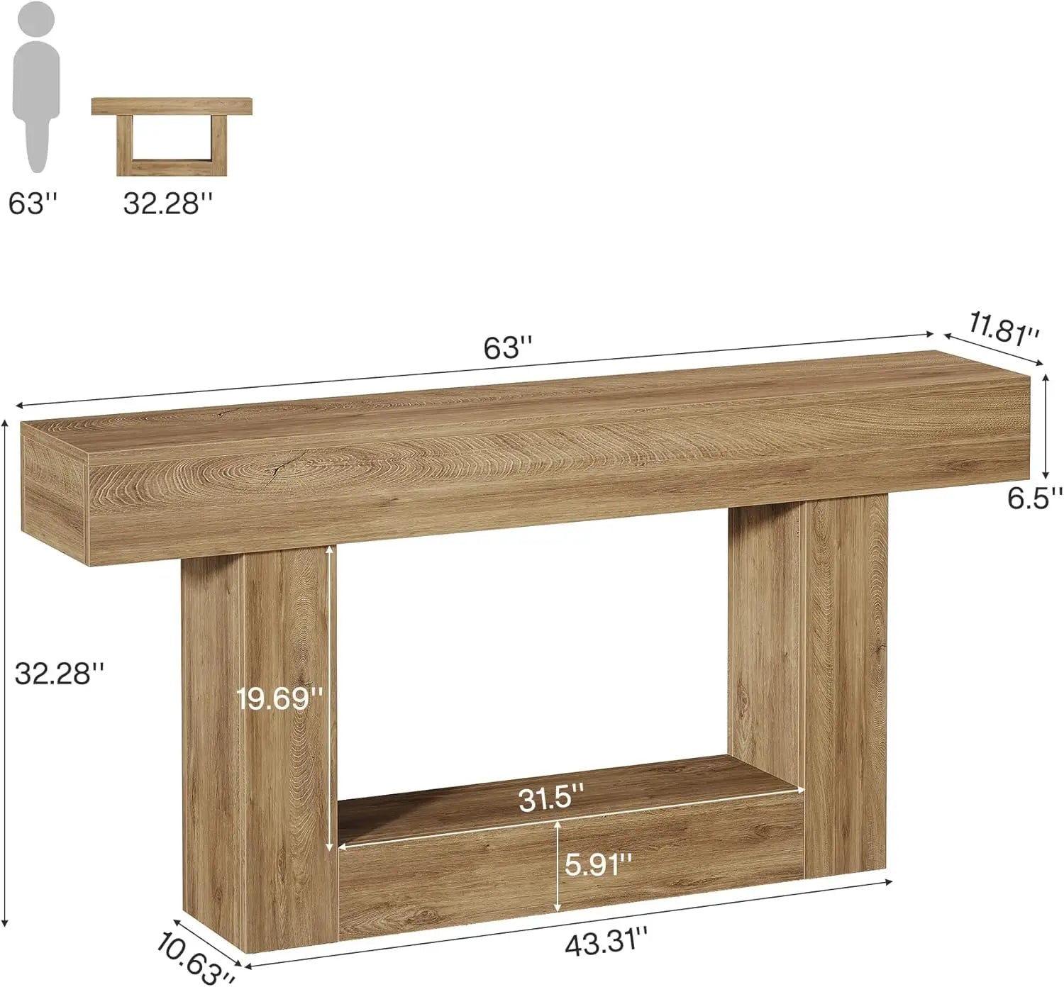 Two-Tone Farmhouse Console Table with Lower Shelf for Entryway — 63"