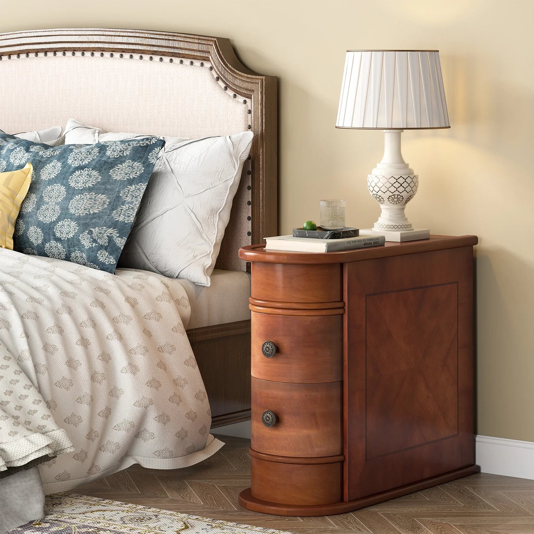 Solid Wood Narrow Side Table Nightstand with 2 Drawers for Living Room — 24" Tall