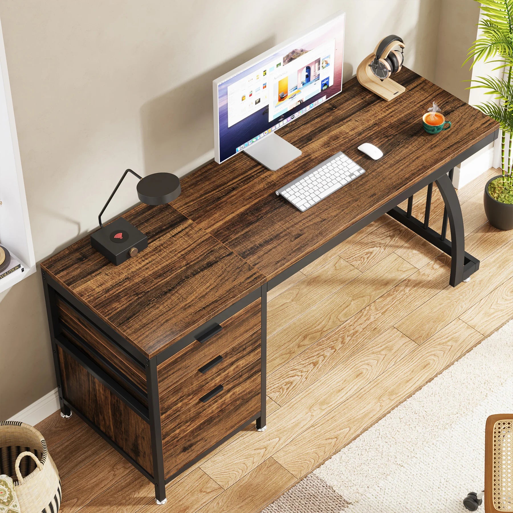 Industrial Computer Desk with 3 Drawers for Home Office — 59in Writing Table