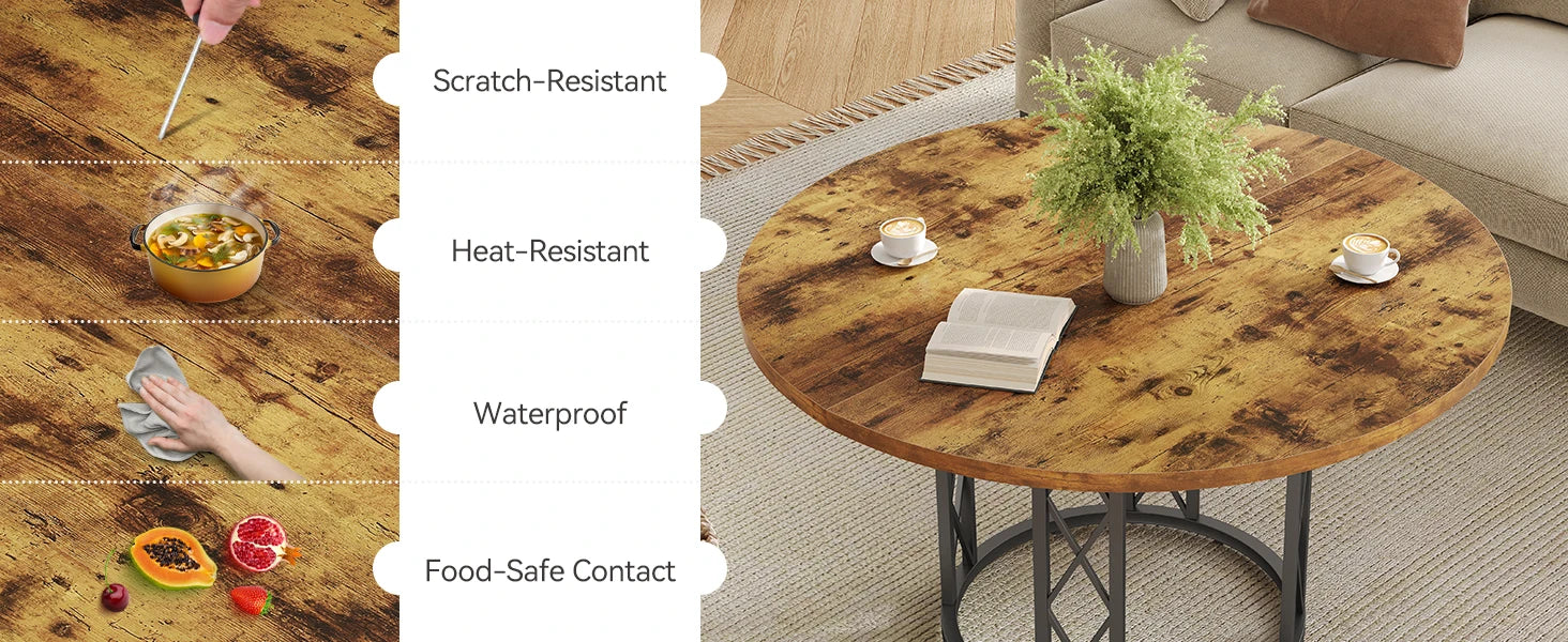Walnut Round Dining Table with Sculptural Metal Pedestal for 4-6 — 47in