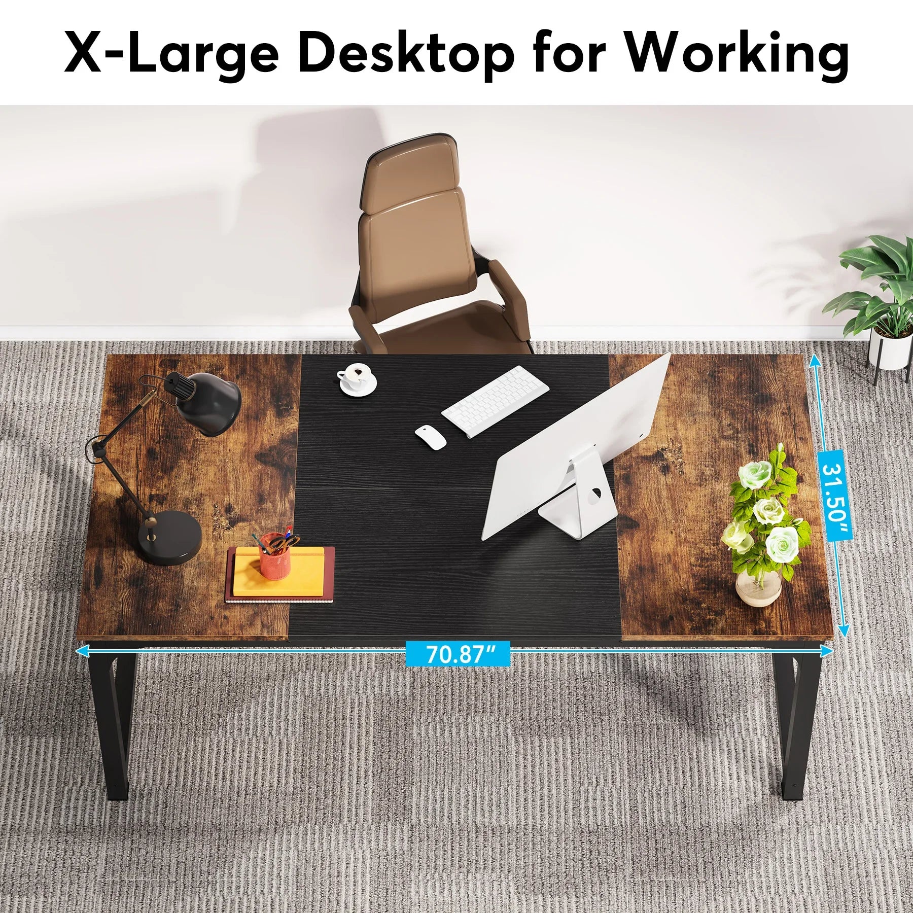 Large 70in Executive Computer Desk for Home Office — Modern Writing Workstation
