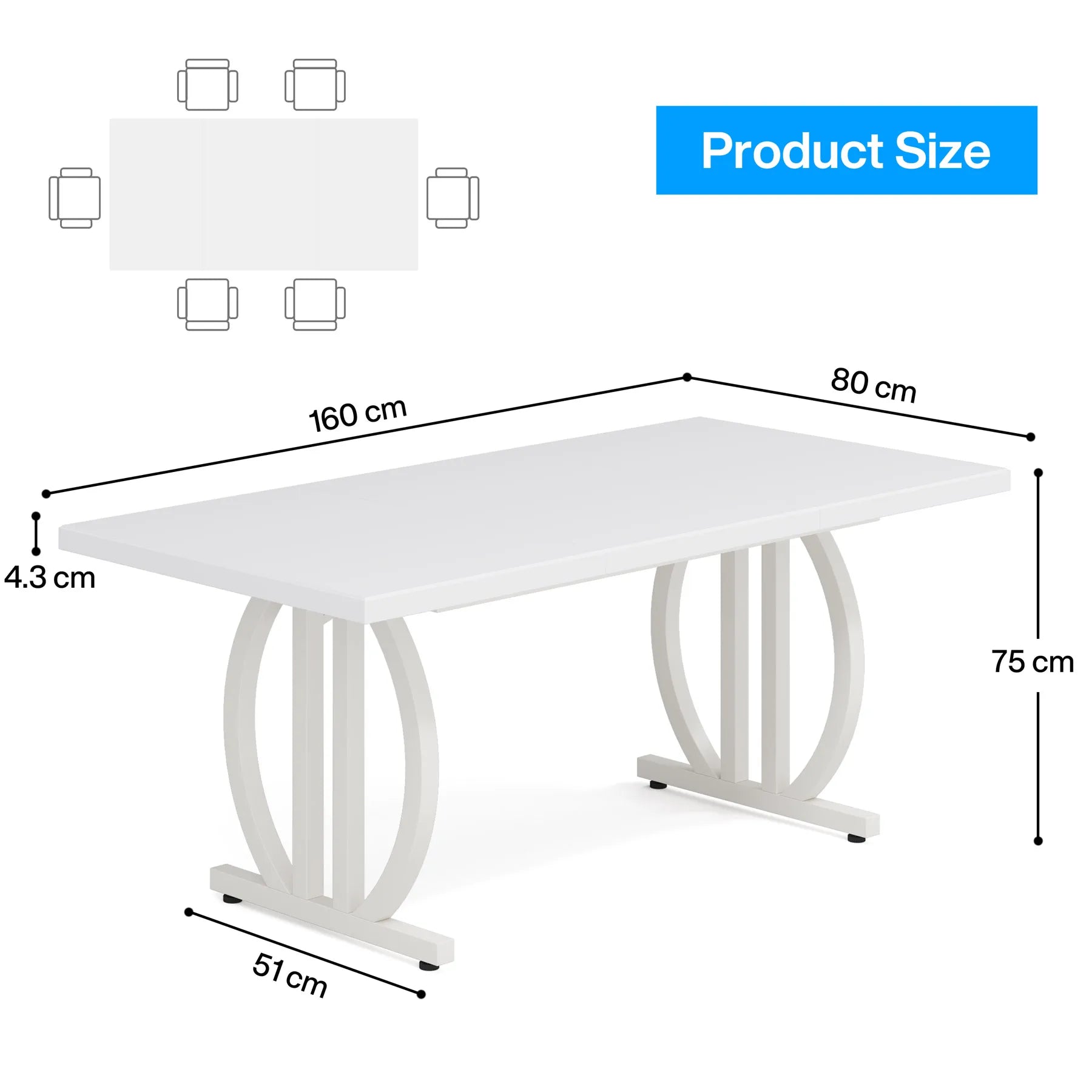 Modern Black 63" Dining Table with Curved Metal Pedestal Base for Kitchen — Seats 6
