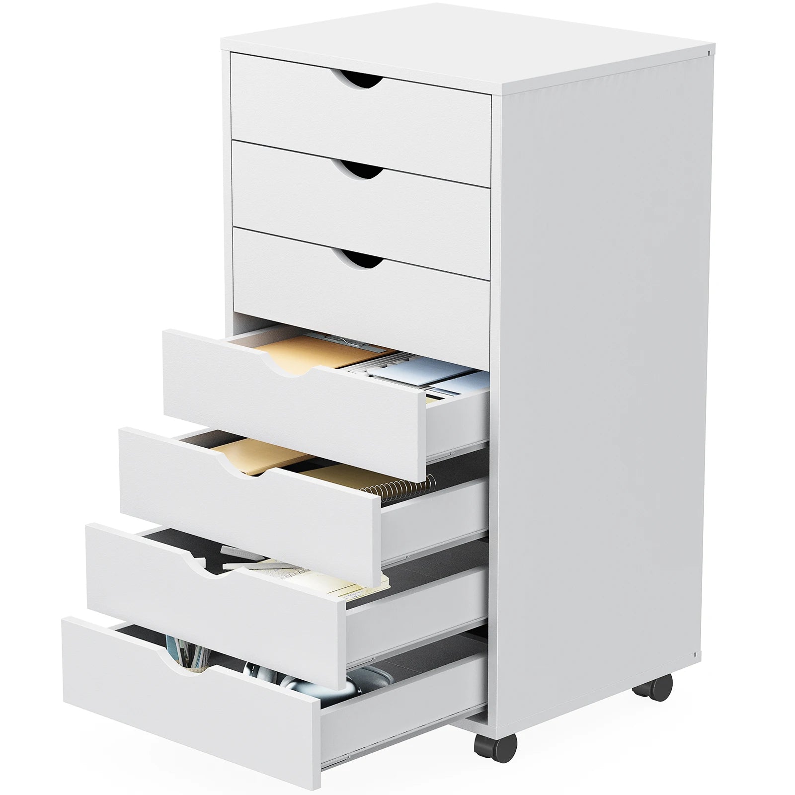 White 7-Drawer Rolling Dresser with Locking Casters for Bedroom or Office — 26" Tall