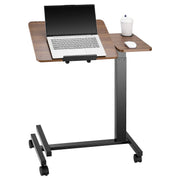 Walnut Mobile Laptop Table with Tilting Top & Casters for Bedside — Height-Adjustable Overbed Desk