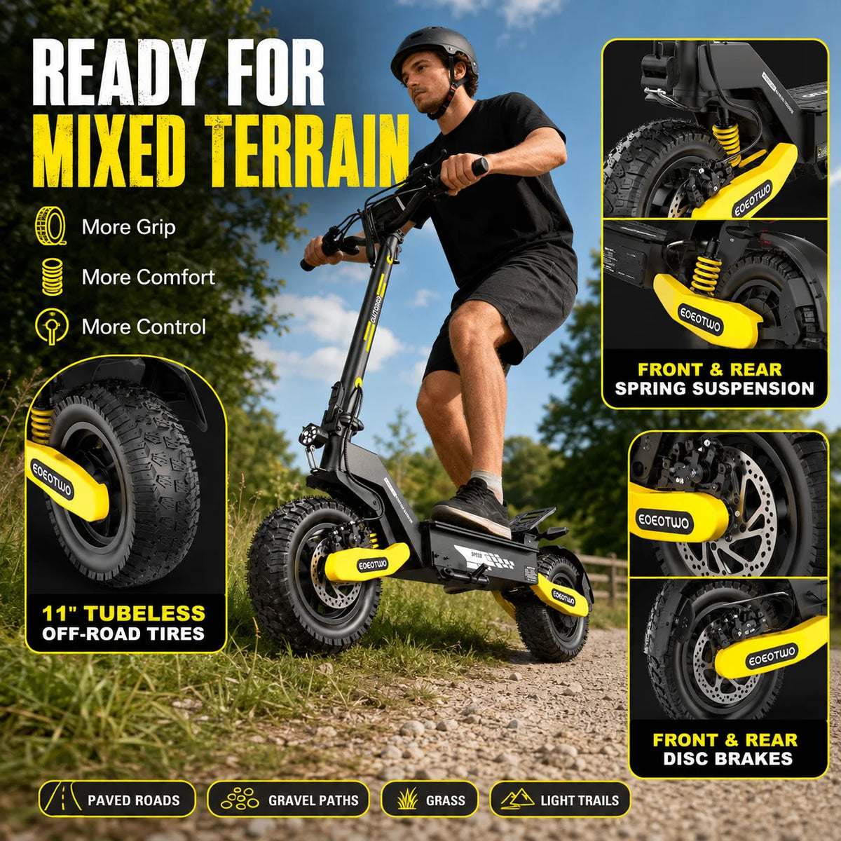 Off Road Electric Scooter for Adults — EOEOTWO 1200W, 30 MPH, 11" Tubeless