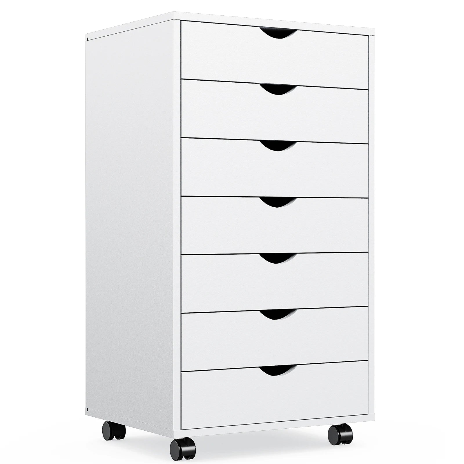 White 7-Drawer Rolling Dresser with Locking Casters for Bedroom or Office — 26" Tall