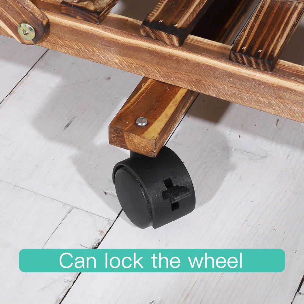 Carbonized Pine Plant Stand with Wheels for Living Room — 6-Tier Rolling Display