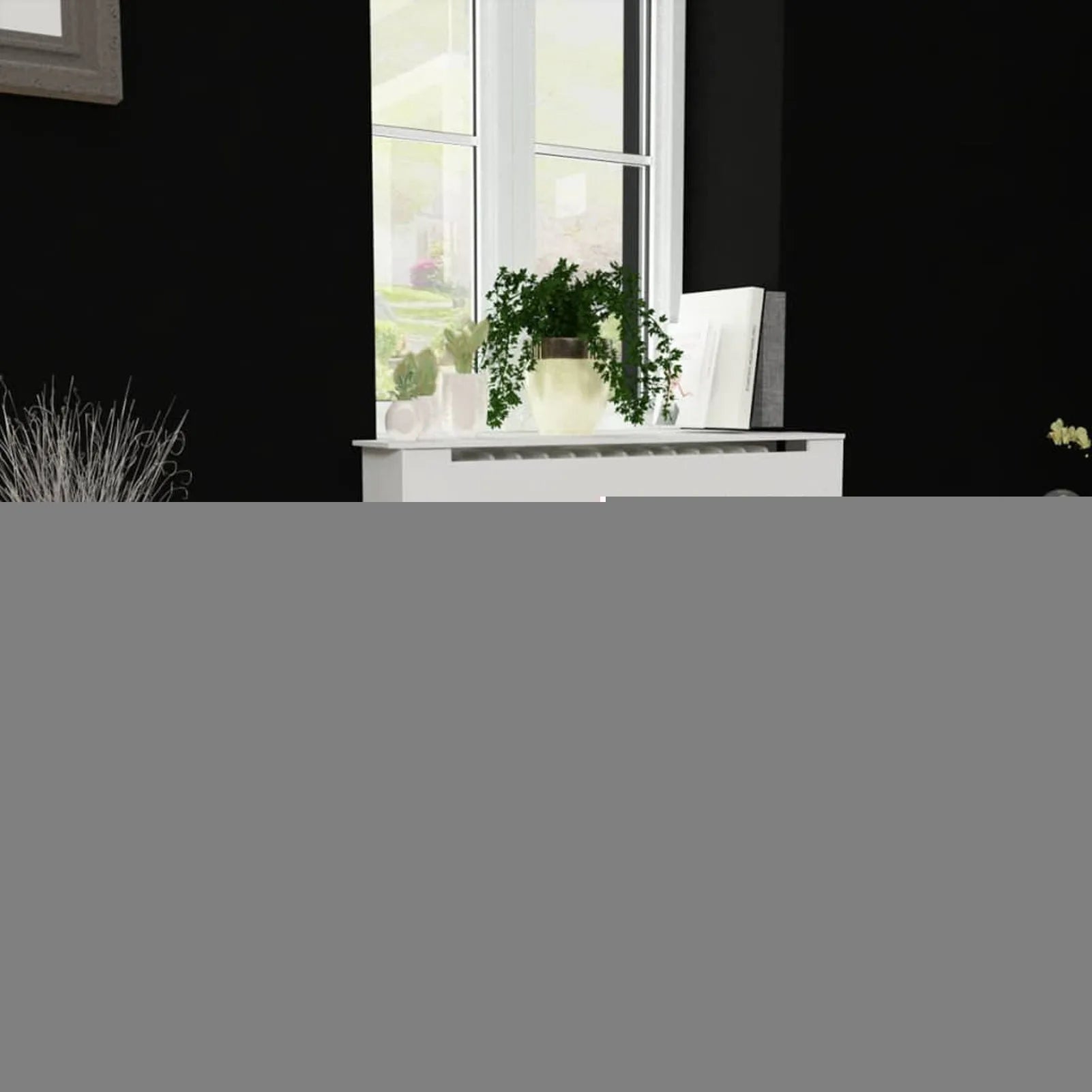 Slatted White Radiator Cover Cabinet with Display Shelf for Living Room — Medium 44"