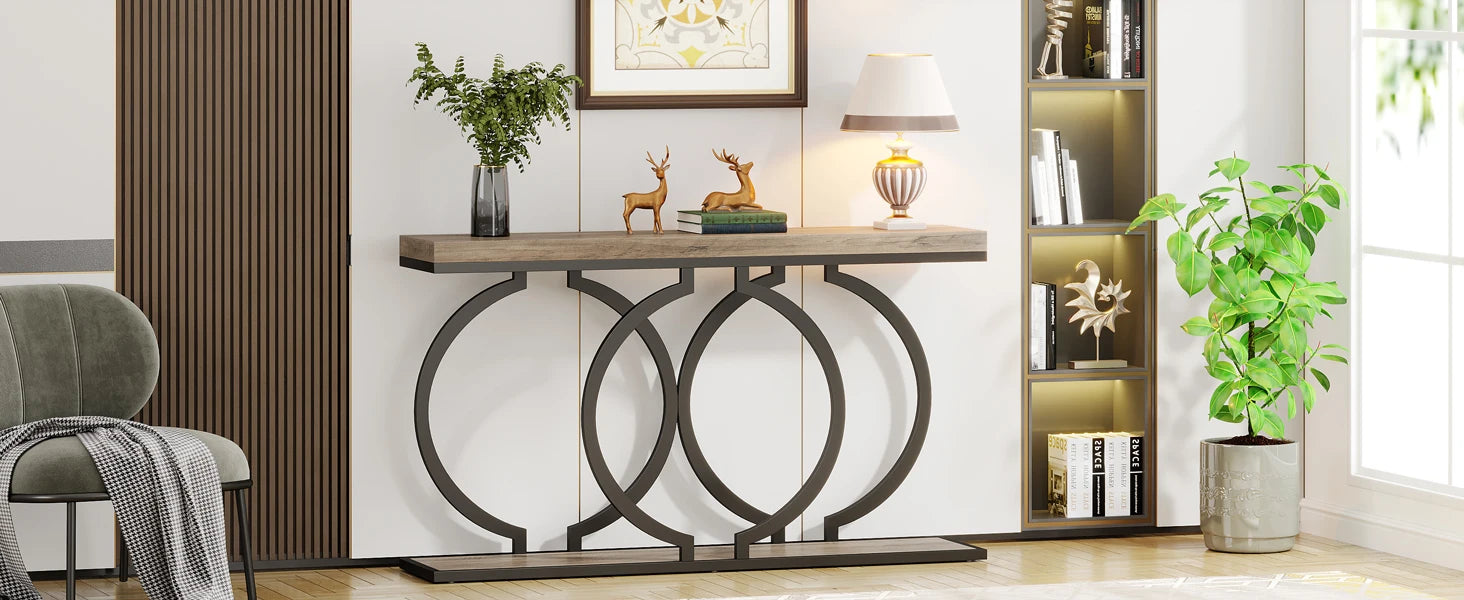 Faux Marble Console Table, 55" Gold Entryway Table — Narrow Sofa Table for Living Room & Hallway