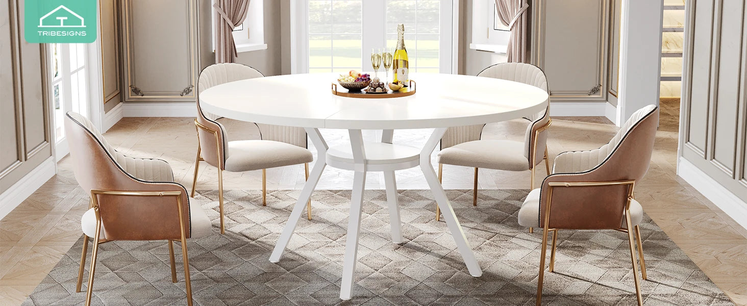Walnut Round Dining Table with Sculptural Metal Pedestal for 4-6 — 47in